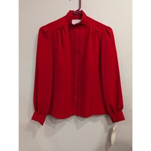 Deadstock Vintage red secretary blouse by Country Sophisticate petite Pendleton